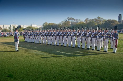 The 2011 Summerall Guards wait for the 2013 BVA's to march onto the field to take their rifles. photo by Stanley Leary.