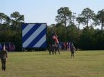 The color guard moves forward during the Casing of the Colors for the 3-69 AR at Fort Stewart, October 2012.